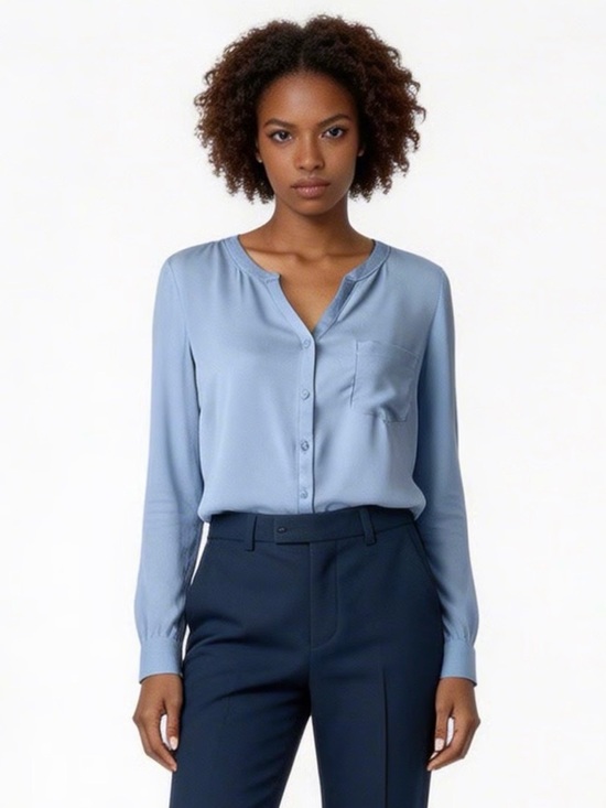 The Limited Tops - THE LIMITED | Blue Mixed Media Button Down Blouse Sz M